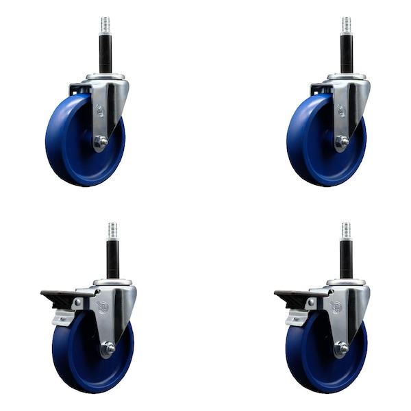 Service Caster 5'' Solid Poly Wheel Swivel 3/4'' Expanding Stem Caster Set 2 Brakes, 4PK SCC-EX20S514-SPUS-2-PLB-2-34 - main